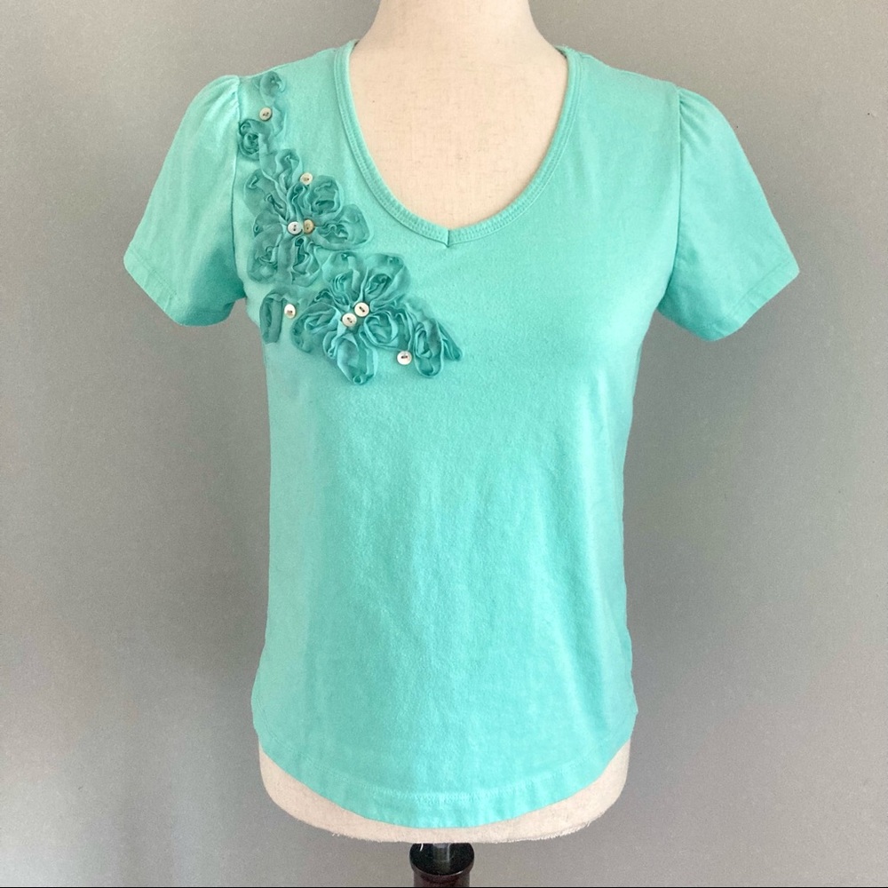 Allyson Whitmore Teal Blue Floral Tee S